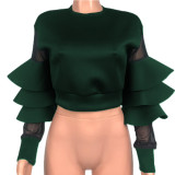 Yellow Fashion Casual Solid Patchwork Flounce O Neck Tops