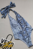 Blue Sexy Striped Solid Cross Straps Swimwears
