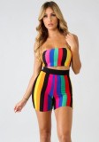 As Show-2 Striped Mid Waist Elastic Waist Two-piece suit
