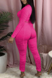 rose red Fashion Sexy adult Ma'am Solid Draped Two Piece Suits Straight Long Sleeve Two Pieces