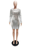 Color Blue Sexy Solid Hollowed Out Patchwork O Neck Pencil Skirt Dresses