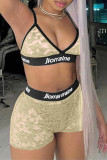 Grey Fashion Sexy Patchwork Hollowed Out See-through Backless Spaghetti Strap Sleeveless Two Pieces