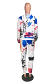 White Casual Print Letter Long Sleeve Two Pieces