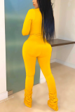 Yellow Sexy Solid Split Joint V Neck Skinny Jumpsuits