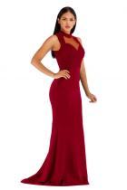 Red Polyester adult Celebrities Fashion Off The Shoulder Sleeveless O neck Mermaid Floor-Length Solid Pa