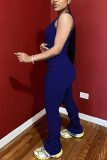 Navy Blue Fashion street Solid Polyester Sleeveless O Neck Jumpsuits