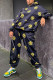 Black Fashion Casual Print Basic O Neck Long Sleeve Two Pieces