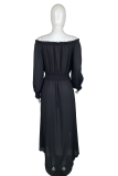 Black Casual Solid Patchwork Off the Shoulder Irregular Dress Dresses