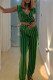 Green Fashion Casual Striped Print Basic V Neck Sleeveless Two Pieces