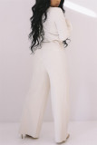 White Fashion Casual Solid Basic Turndown Collar Long Sleeve Regular Sleeve Regular Two Pieces