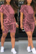 Pink Living Print O Neck Long Sleeve Two Pieces