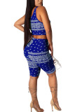 Royal blue Polyester Fashion Sexy Print Two Piece Suits Straight Sleeveless Two Pieces