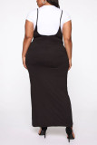 Black Sweet Solid O Neck Plus Size 