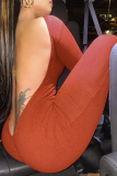 Brownness Sexy Casual Solid Hollowed Out O Neck Skinny Jumpsuits