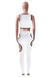 Pink Sexy Casual Letter Print Hollowed Out O Neck Sleeveless Two Pieces
