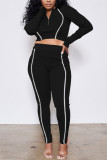 Wine Red Casual Sportswear Polyester Fiber Patchwork Solid Split Joint Pants Zipper Collar Long Sleeve Regular Sleeve Short Two Pieces