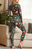 Black Green Sexy Living Polyester Knitting Character Print Buttons U Neck Skinny Jumpsuits