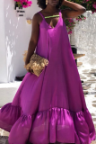 Rose Red Sexy Solid Patchwork Spaghetti Strap Cake Skirt Dresses