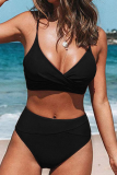 Black Sexy Solid Split Joint Swimwears
