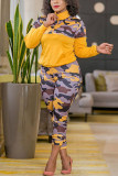 Red Casual Sweet Print Camouflage Print O Neck Long Sleeve Two Pieces