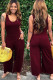 Wine Red Sexy Solid Polyester Sleeveless Slip
