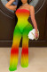 Red Yellow Fashion Sexy Print Backless Strapless Regular Jumpsuits