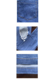Dark Blue Denim Button Fly Sleeveless High Hole Patchwork Solid pencil Pants Pants