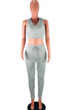 Grey adult Active Fashion Draped Patchwork Two Piece Suits Bandage Solid pencil Sleeveless 