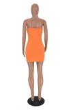Orange Polyester Sexy Spaghetti Strap Sleeveless Slip Step Skirt skirt Solid Club Dresses