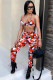 Red adult Fashion Sexy backless Print Two Piece Suits Camouflage Patchwork pencil Sleeveless