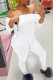 White Fashion Sexy Milk Fiber Solid Patchwork Strapless Skinny Jumpsuits