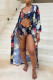 Tibetan Blue Fashion Sexy Print Basic Swimwears Three-piece Set