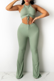 Pink Sexy Casual Solid Draw String Halter Sleeveless Two Pieces