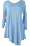Light Blue Cotton Sexy Cap Sleeve Long Sleeves V Neck Swagger Knee-Length Patchwork Solid