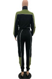 Army Green Sportswear Solid Patchwork Turtleneck Long Sleeve Two Pieces