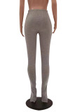 Grey Fashion Casual Solid Slit High Waist Pencil Trousers