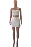 White Fashion Casual adult Ma'am Solid Two Piece Suits A-line skirt Sleeveless Two Pieces