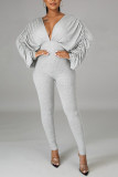 Khaki Sexy Elegant Solid Fold V Neck Regular Jumpsuits