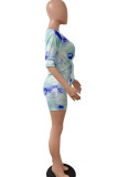 Grey Fashion Sexy adult Ma'am Print Tie Dye Two Piece Suits Straight Half Sleeve Two Pieces