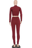 Wine Red Fashion Casual Adult Letter Letter O Neck Long Sleeve Regular Sleeve Short Two Pieces