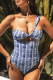 Blue Sexy Print Hollowed Out Patchwork Swimwears