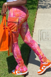 Red Sportswear Patchwork Tie-dye Skinny High Waist Speaker Bottoms