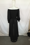 Black Casual Solid Slit Off the Shoulder Irregular Dress Dresses