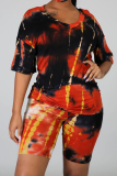 Pink Sportswear Patchwork Tie-dye O Neck Half Sleeve Two Pieces