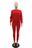 Red Fashion Casual Solid Basic O Neck Long Sleeve Two Pieces