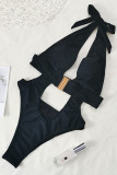 White Sexy Pierced Solid Color Swimwears