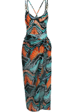 Yellow Sexy Print Patchwork Chains Swimwears Two Pieces
