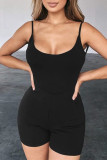 Black Fashion Sexy Solid Backless Spaghetti Strap Skinny Romper