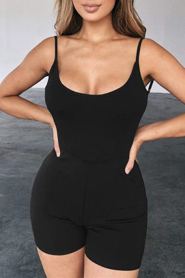 Black Fashion Sexy Solid Backless Spaghetti Strap Skinny Romper