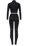 Black Fashion Casual Adult Polyester Solid Split Joint Turndown Collar Long Sleeve Regular Sleeve Short Two Pieces